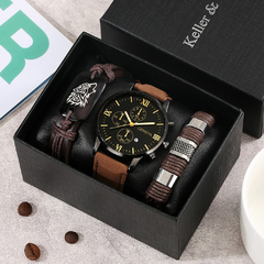 Relógios conjunto pulseira para homem de couro lobo trançado top marca de luxo - comprar online