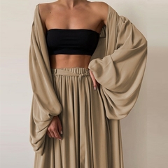 Feminino, 3 peças, define homewear ,moda casual lanterna manga cardigan topos + calcas largas - loja online