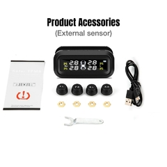 Carro TPMS Sensor de pressão dos pneus Carregamento solar USB Psi Bar