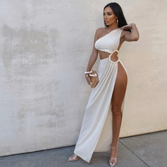 gola assimétrica com decote elegante ,vestido maxi ,branco, deslumbrante - comprar online