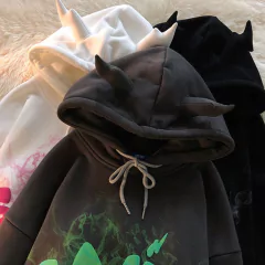 Camisolas femininas y2k anjo, orelhas, espuma grunge hoodies roupas góticas