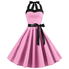 Vestido sexy retrô de bolinhas vermelhas audrey hepburn vestido frente única - comprar online