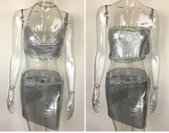Imagem do Conjunto gacvga top e saia beach de metal, camiseta feminina fitness para féria