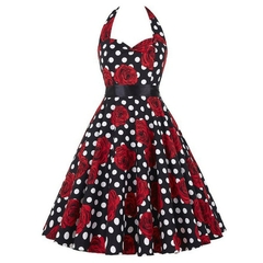 Vestido sexy retrô de bolinhas vermelhas audrey hepburn vestido frente única