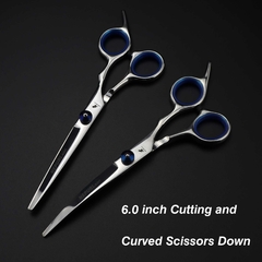 7,0 polegadas azul , grooming ,tesoura ,conjunto de corte em linha reta dentes corte peixe