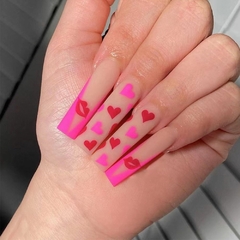 Imagem do Rosa ,design , cobertura completa longo caixão unhas falsas