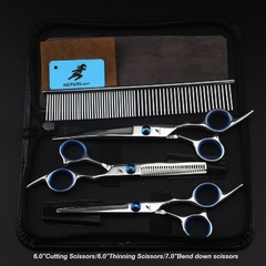 7,0 polegadas azul , grooming ,tesoura ,conjunto de corte em linha reta dentes corte peixe - loja online