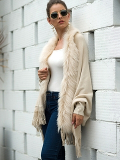 Fitshinling, gola de pele inverno, xales e envoltórios ,franja oversized ,poncho - loja online