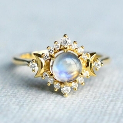Imagem do [Vintage oval moonstone] anel feminino ramo duplo lua ,anel jóias de casamento