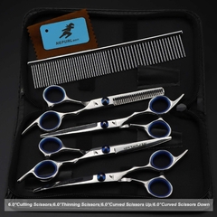 7,0 polegadas azul , grooming ,tesoura ,conjunto de corte em linha reta dentes corte peixe