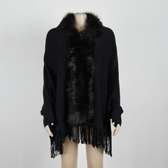 Fitshinling, gola de pele inverno, xales e envoltórios ,franja oversized ,poncho - loja online