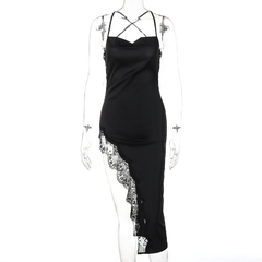 Boozrey , cinta elegante sexy sem costas sem mangas rendas camisa midi vestido - dezzabella57