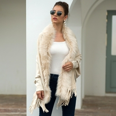 Fitshinling, gola de pele inverno, xales e envoltórios ,franja oversized ,poncho - loja online