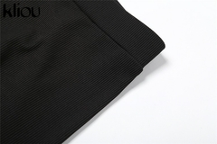 [Kliou sólido com nervuras] duas peças ,conjunto feminino sex, mock neck, sem mangas - loja online