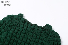 [Sisterlinda] verde feminino duas peças conjunto de manga longa