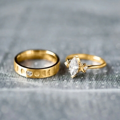 [Vintage oval moonstone] anel feminino ramo duplo lua ,anel jóias de casamento