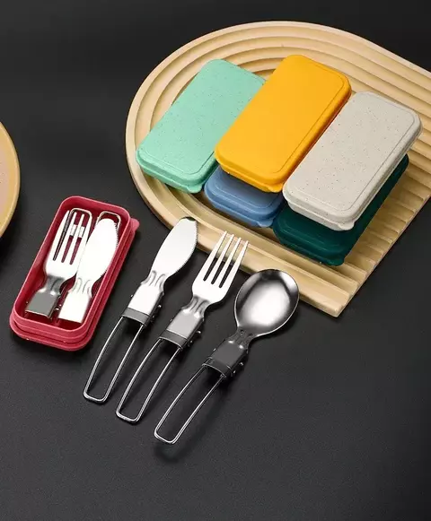 Mini Talheres Portáteis em Aço Inox-Conjunto 3 Peças para Acampamento - comprar online