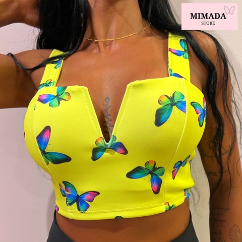CROPPED ESTAMPA BORBOLETA EM V