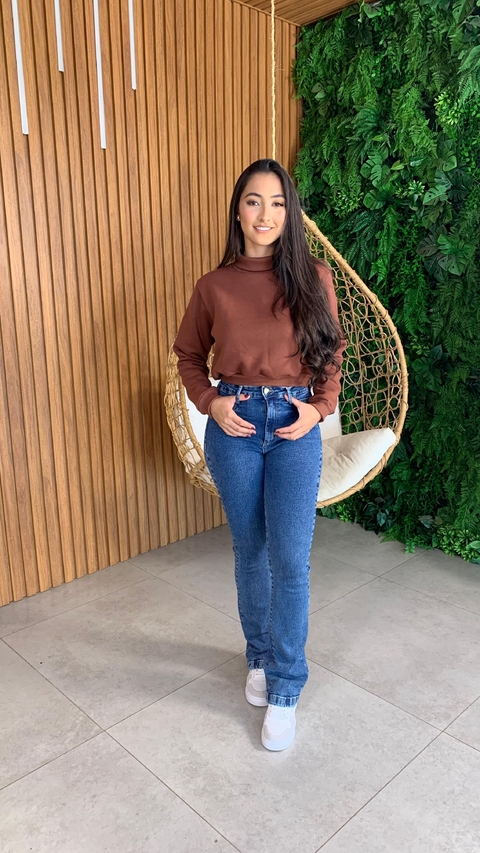 Moletom flanelado gola alta marrom