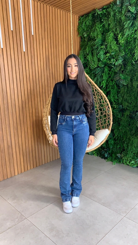 Moletom flanelado gola alta preto