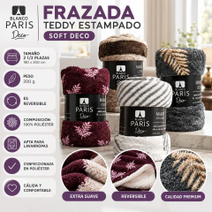 Imagen de Frazada Paris Teddy Estampado Soft Deco 2 1/2plazas 180x200cm