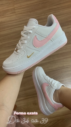 Tênis Air Force 1 branco detalhes rosa bb linha premium | forma exata - Maria Vitória sapatilhas 