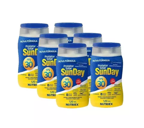 KIT 6 PROTETOR SOLAR FPS 30 BISNAGA 120 ML SUNDAY