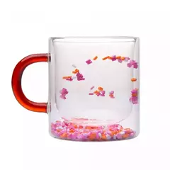 Caneca Parede Dupla de Vidro Borossilicato com Alça Vermelha Flower 300ml - Lyor na internet