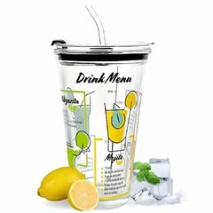 Copo Receita Drink de Vidro com Canudo 450ml