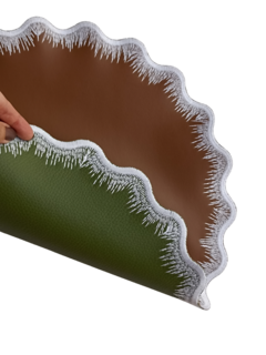 Lugar americano Dupla Face Corino Caramelo e Verde - loja online