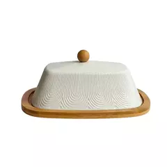 Manteigueira Cerâmica Textura Bambu Branca Oásis - Hauskraft
