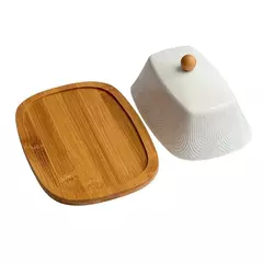 Manteigueira Cerâmica Textura Bambu Branca Oásis - Hauskraft - comprar online