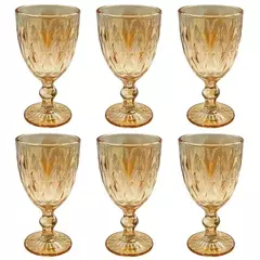 Conjunto de 6 Taças de Vidro Para Água Diamond 325ml Âmbar Metalizado Mesa Posta - Casita