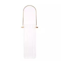 Vaso Vidro Canelado Decoração Flores Alça Metal Dourado