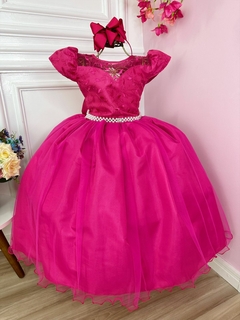 Vestido Infantil Casamento Dama Honra Pink C/ Renda Realeza (2266PP)