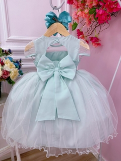 Vestido Infantil Verde Busto Plissado Com Flores Borboleta (3582VD) - Lily Dresses Store
