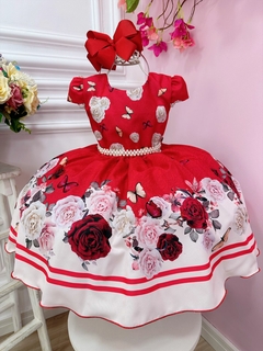 Vestido Infantil Vermelho Jardim das Borboletas C/ Pérolas (1155VM) - comprar online