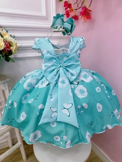 Vestido Infantil Verde Tiffany Jardim das Borboletas Pérolas (1159VD) - Lily Dresses Store