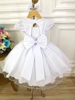 Vestido Infantil Branco Renda Aplique Flor Borboleta e Laço (0941BC) - loja online