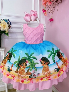 Vestido Infantil Moana Baby Rosa Com Cinto de Strass Luxo (0428RS)