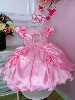 Vestido Infantil Princesa Aurora Com Aplique de Flores (4625RS) na internet
