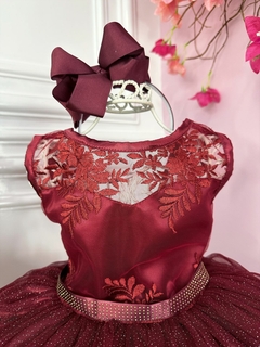 Vestido Infantil Marsala Renda e Tule C/ Brilho Damas Honra (2109MS) na internet