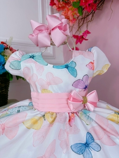 Vestido Infantil Branco C/ Borboletas Coloridas e Broche (1643BR) na internet