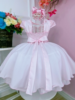 Vestido Infantil Rosa C/ Renda Damas e Aplique de Flores (2322RS) na internet
