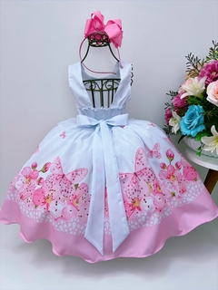 Vestido Infantil Branco Jardim das Borboletas Rosa Luxo (0705BC) na internet