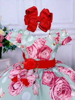 Vestido Infantil Verde Jardim das Borboletas C/ Broche (3203VD) na internet