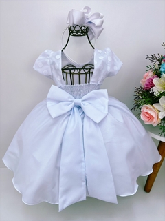 Vestido Infantil Branco C/ Bolinhas Cinto Pérolas Luxo (3143BC) - loja online