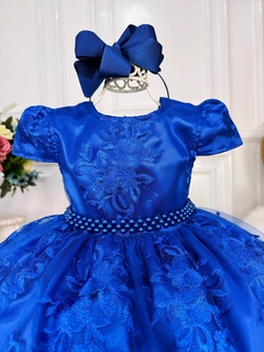 Vestido Infantil Azul Royal C/ Renda Realeza e Pérolas Luxo (2135AY) - loja online