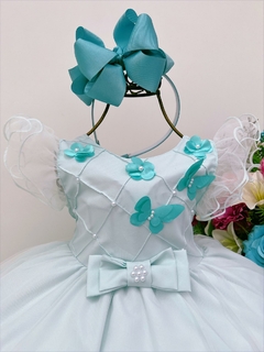 Vestido Infantil Verde Peito Nervura Aplique de Flores (3535VD) - comprar online