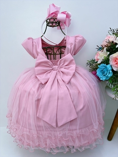 Vestido Infantil Rosê Peito C/ Nervura Pérolas Daminhas (3539RE) - Lily Dresses Store
